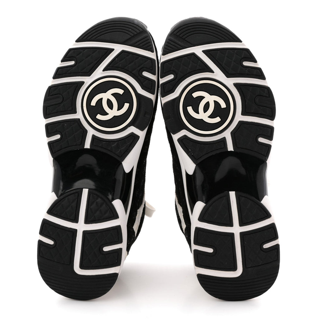 NYLON SUEDE CALFSKIN PRINTED CC SNEAKERS WHITE BLACK