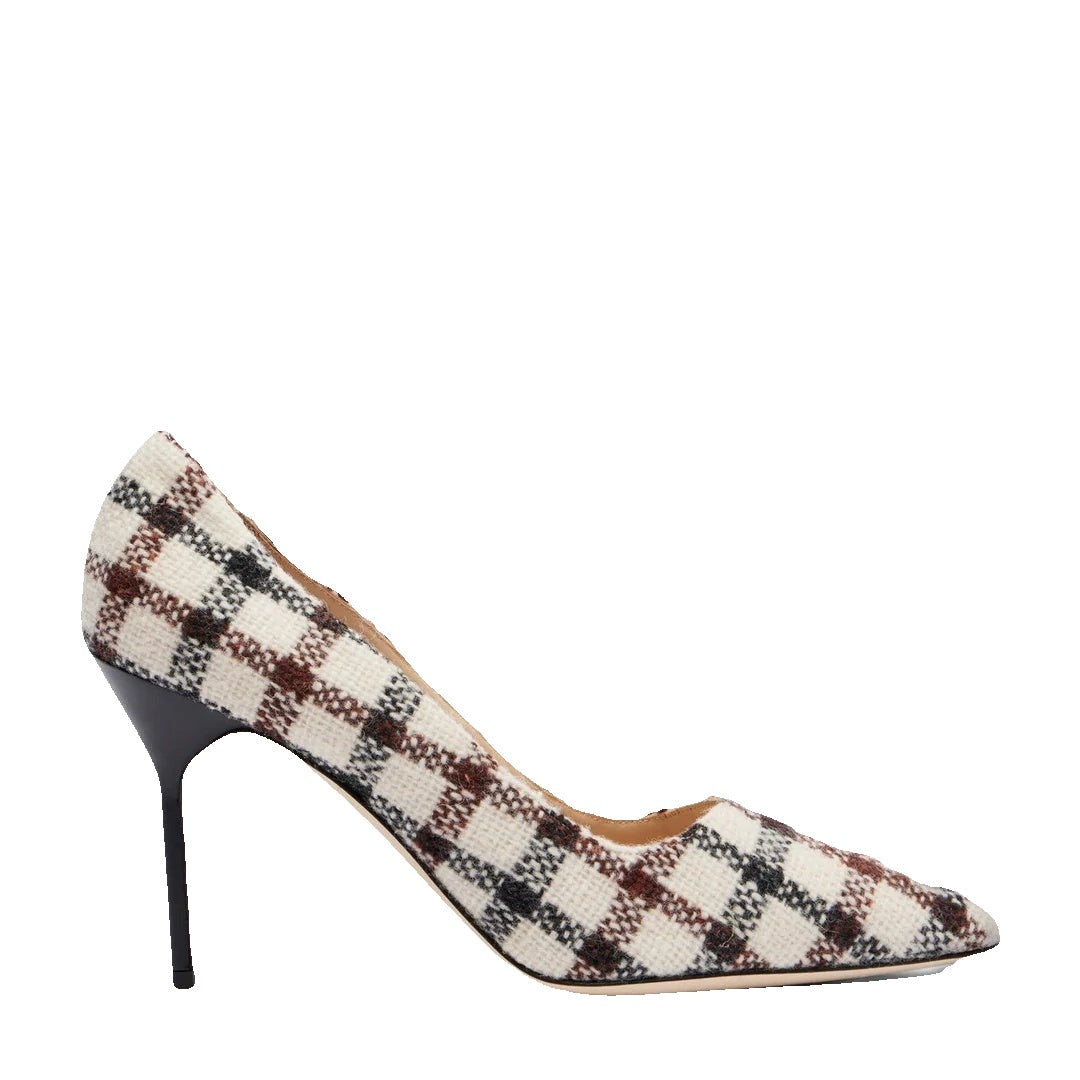 Manolo Blahnik 90mm BB Raffia Pointed-Toe Pumps - Checkered/Plaid