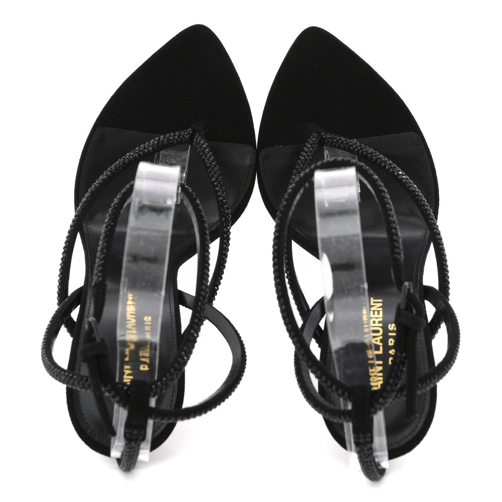 CRYSTAL SUEDE CALFSKIN NADJA 105 ANKLE STRAP SANDALS BLACK