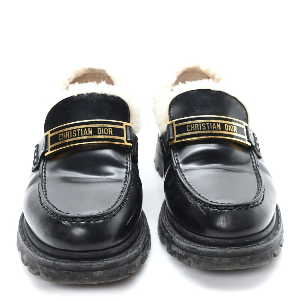 BRUSHED CALFSKIN SHEARLING DIOR CODE LUG SOLE 15MM LOAFERS BLACK NATURAL