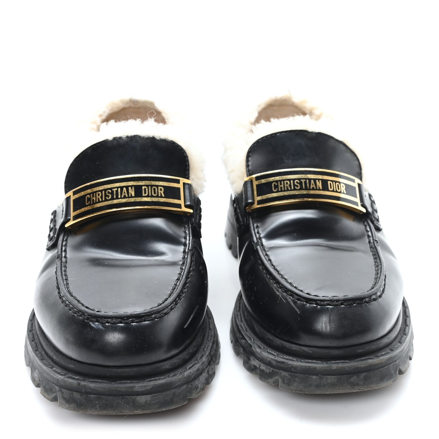 BRUSHED CALFSKIN SHEARLING DIOR CODE LUG SOLE 15MM LOAFERS BLACK NATURAL