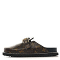 PATENT MONOGRAM WOMENS COSY FLAT COMFORT CLOG MULES BROWN