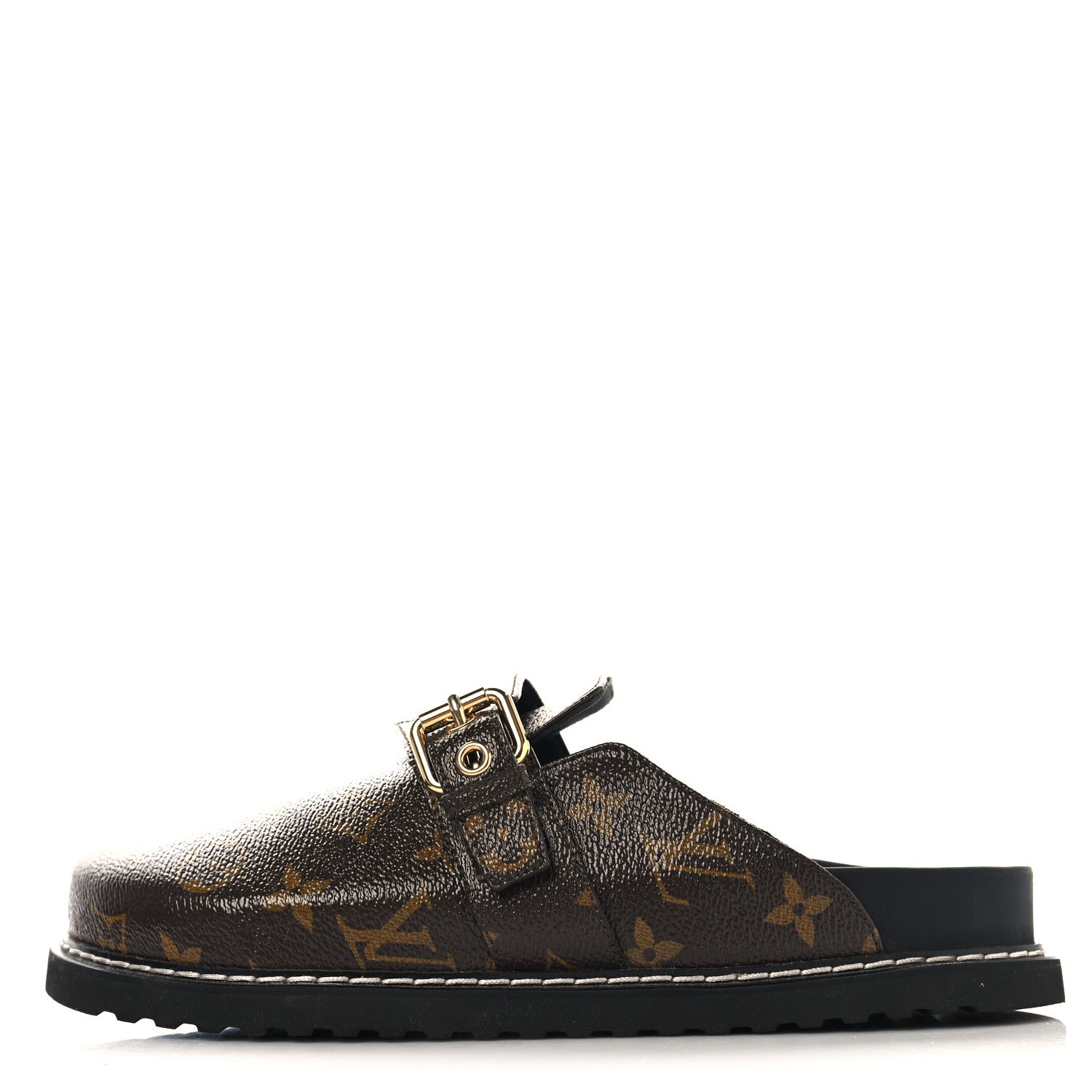 PATENT MONOGRAM WOMENS COSY FLAT COMFORT CLOG MULES BROWN