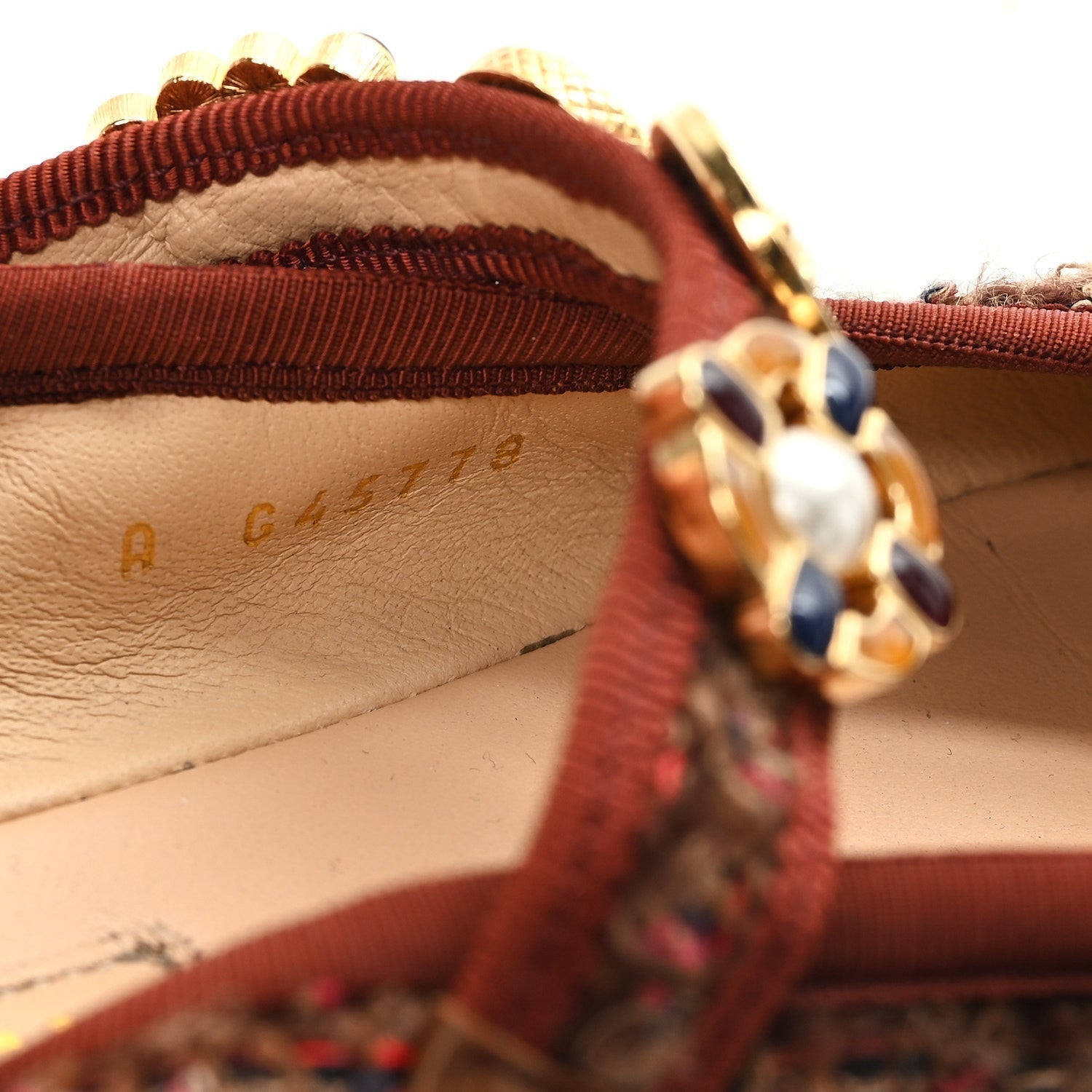 WOOL TWEED MARY JANE FLATS BROWN RED DARK BLUE
