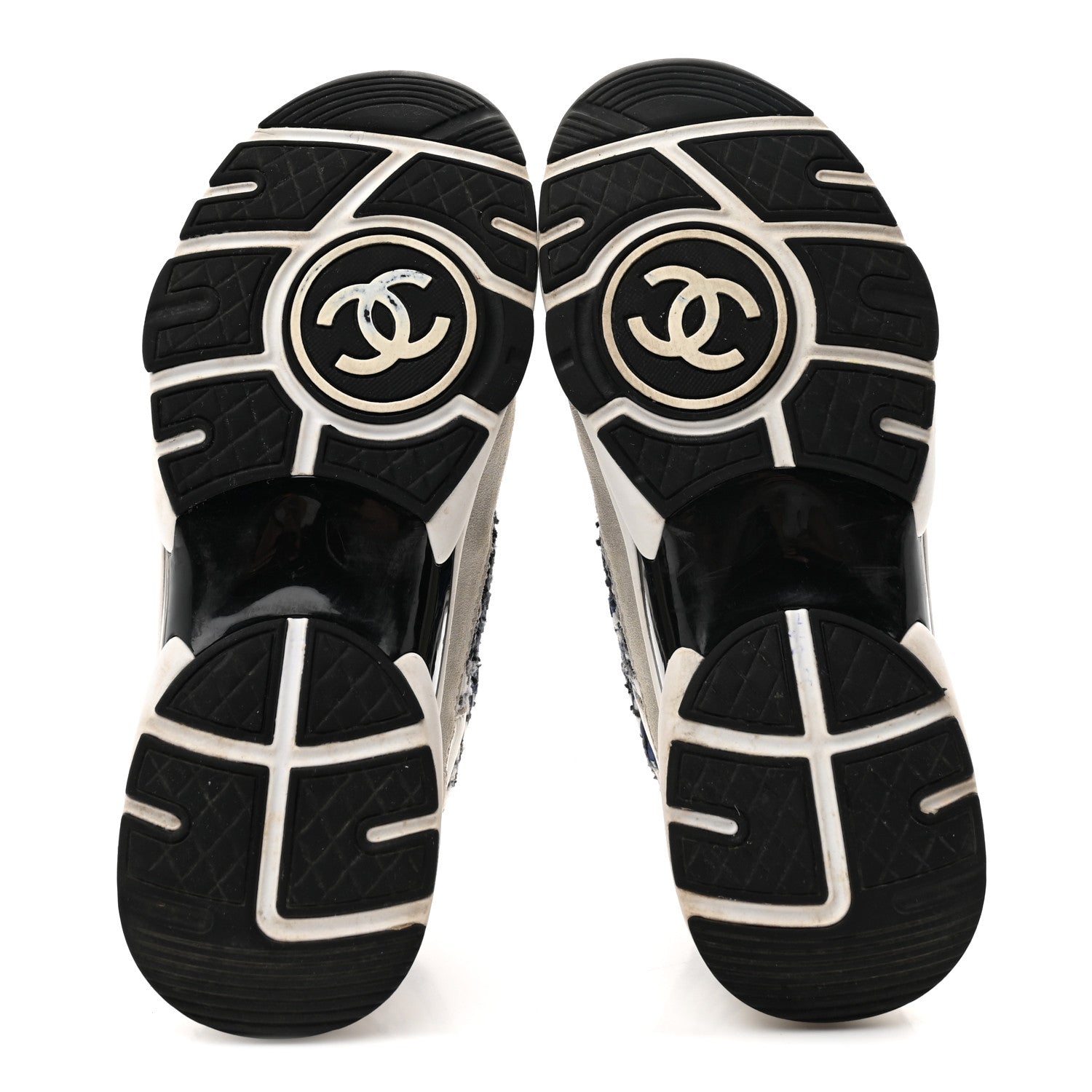 TWEED SUEDE CALFSKIN WOMENS CC SNEAKERS DARK BLUE BLACK GREY WHITE