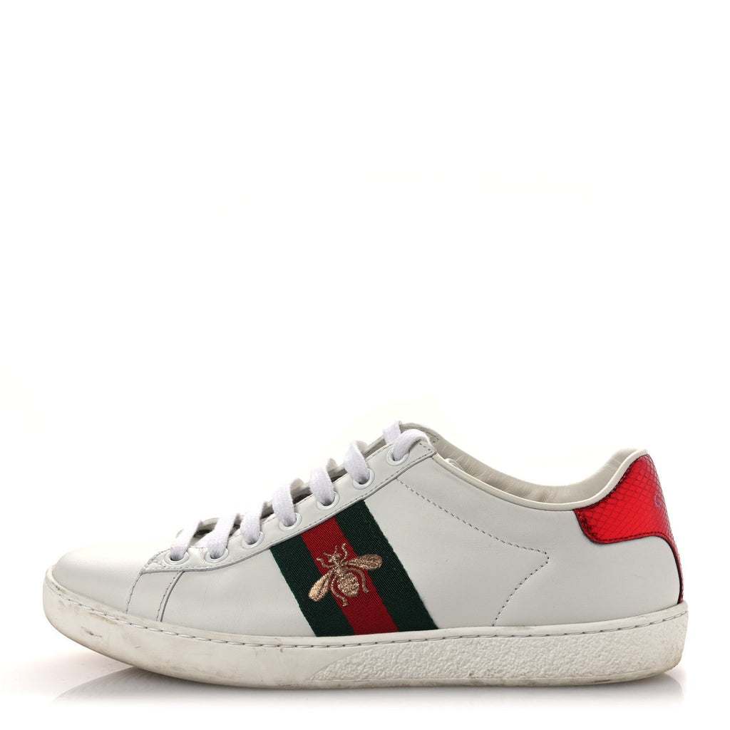 CALFSKIN AYERS BEE EMBROIDERED WOMENS ACE SNEAKERS WHITE GREEN