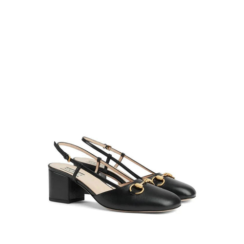 Gucci Calfskin Horsebit Loafer Pumps Bright - Black (slingback)