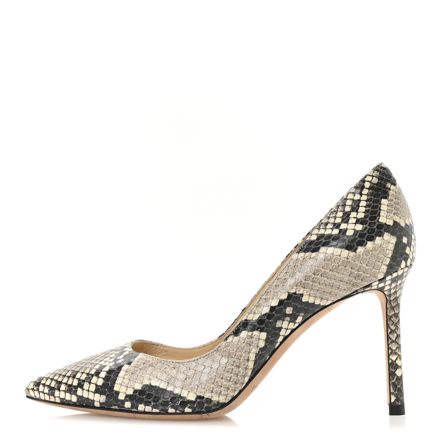 CALFSKIN SNAKESKIN EMBOSSED ROMY 85 PUMPS NATURAL