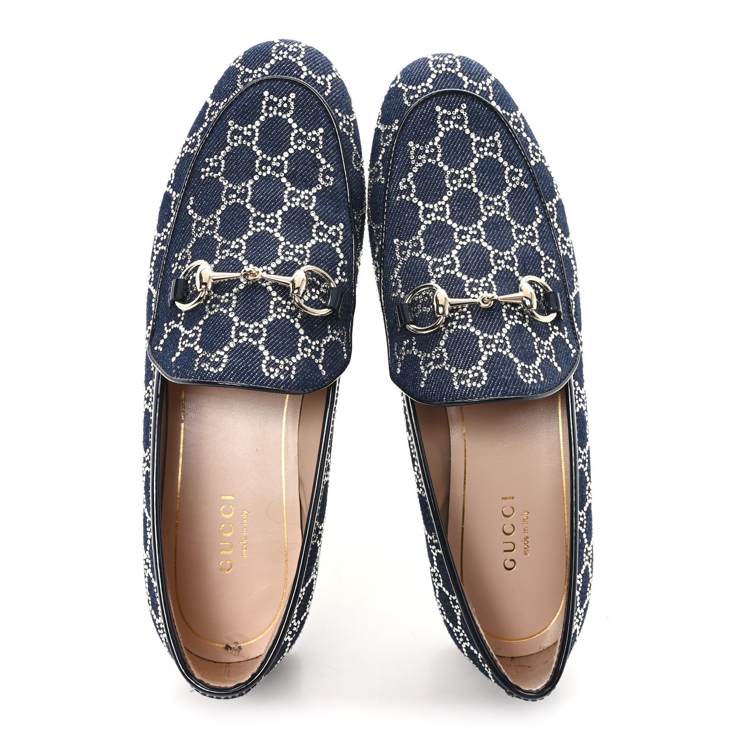 NEW DENIM CRYSTAL GG MONOGRAM WOMENS 1953 HORSEBIT JORDAAN LOAFER BLUE