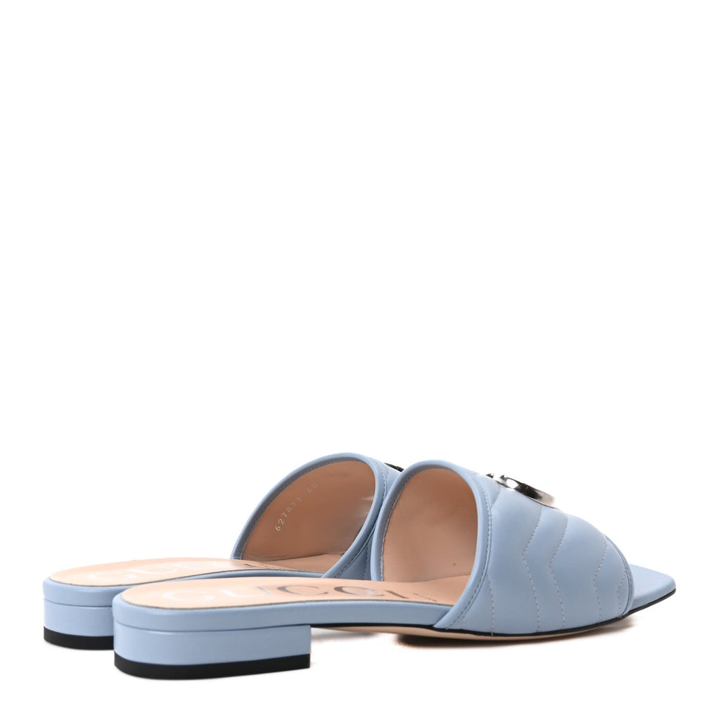 NAPPA MATELASSE GG MARMONT FLAT SLIDE SANDALS PORCELAIN LIGHT BLUE