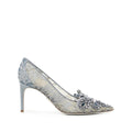 René Caovilla Crystal-Embellished Lace Satin Slingback Pump - Light Blue/Grey
