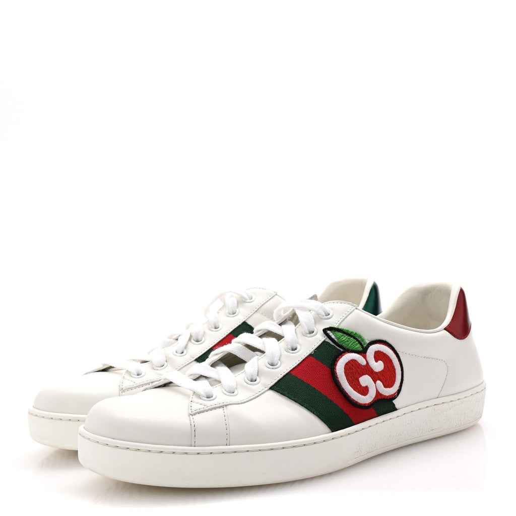 CALFSKIN WEB GG APPLE EMBROIDERED ACE SNEAKERS WHITE