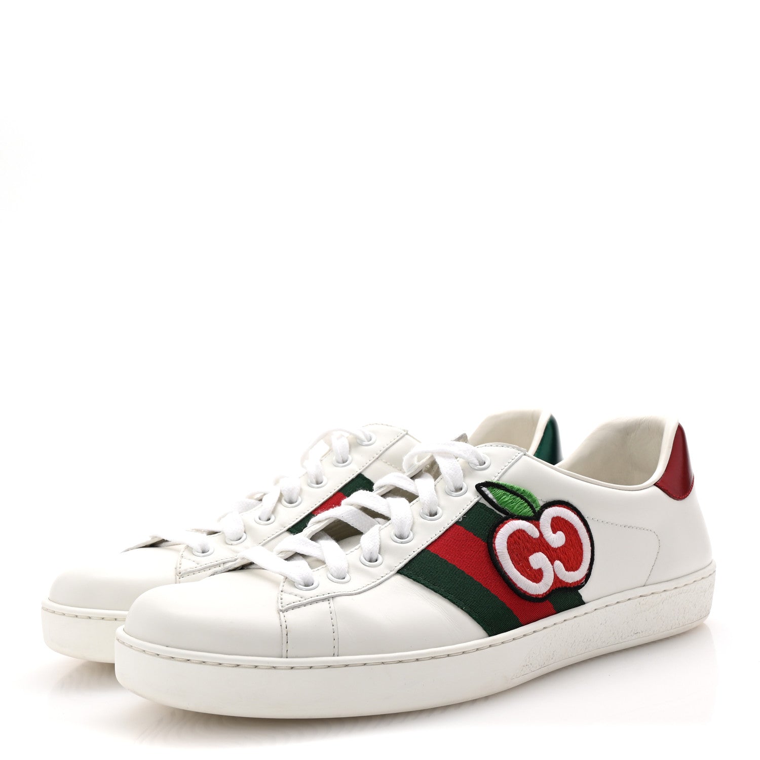 CALFSKIN WEB GG APPLE EMBROIDERED ACE SNEAKERS WHITE