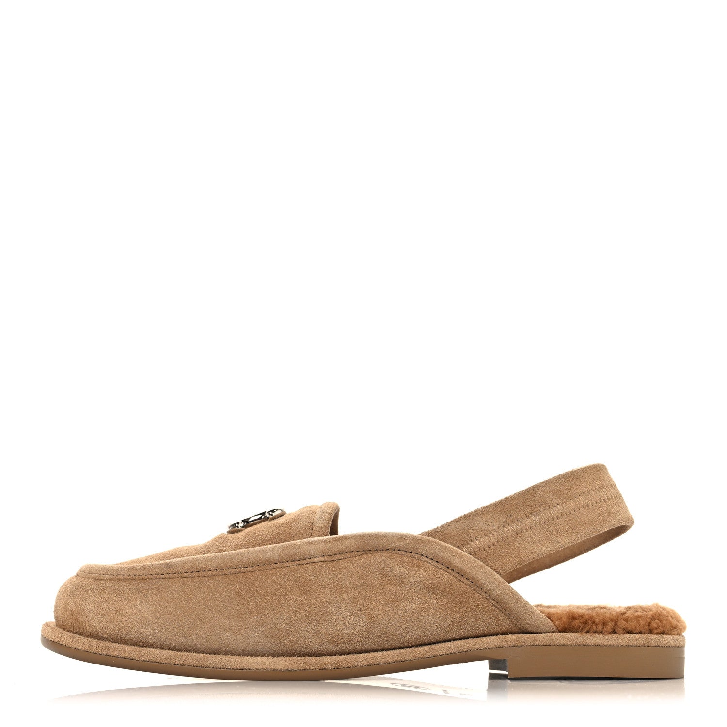 SUEDE CALFSKIN CC SLINGBACK LOAFERS DARK BEIGE