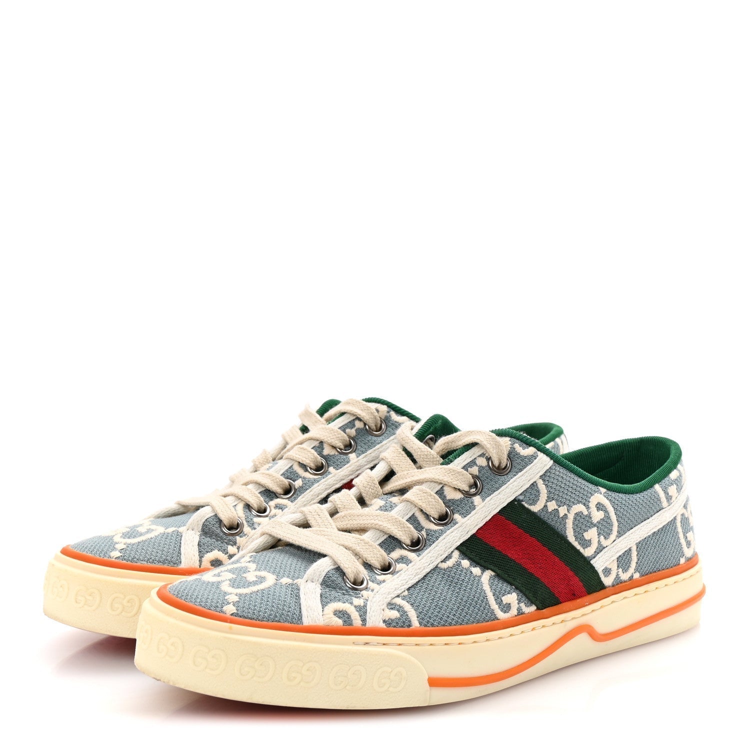 COTTON GG MONOGRAM WEB WOMENS 1977 TENNIS SNEAKERS PHILOD IVORY MYSTIC WHITE