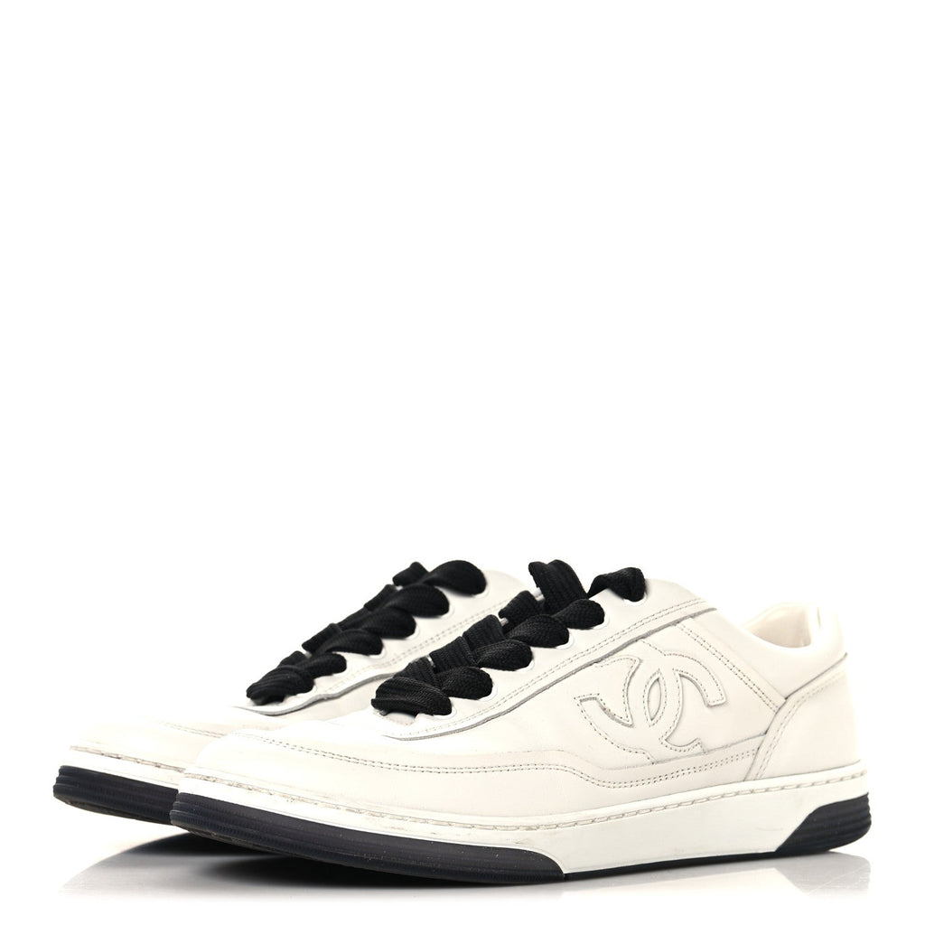 CALFSKIN CC WOMENS SNEAKERS WHITE BLACK