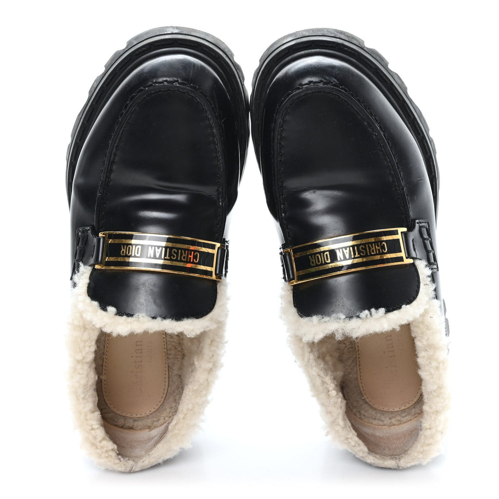 BRUSHED CALFSKIN SHEARLING DIOR CODE LUG SOLE 15MM LOAFERS BLACK NATURAL