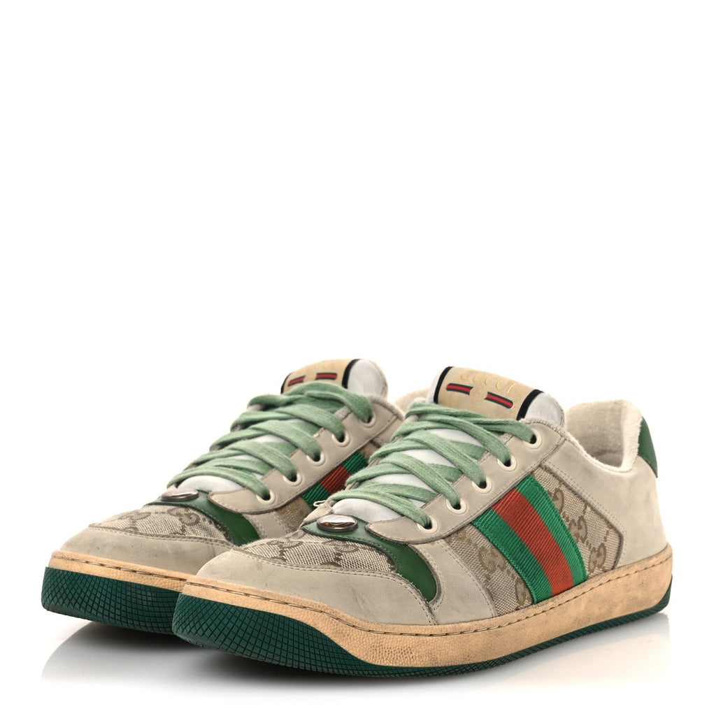 GG MONOGRAM NUBUCK WEB WOMENS SCREENER SNEAKERS NEW SAND DUSTY MILK VINTAGE GREEN