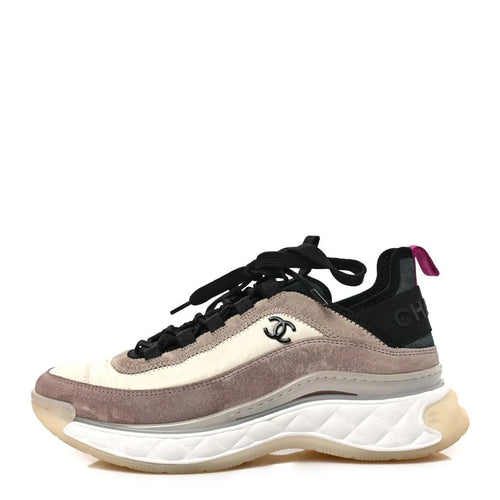 Chanel Fabric Suede Calfskin CC Sneakers Pink Beige - Black/Beige/Pink