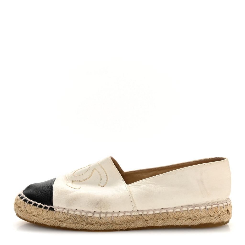 LAMBSKIN CC ESPADRILLES WHITE BLACK
