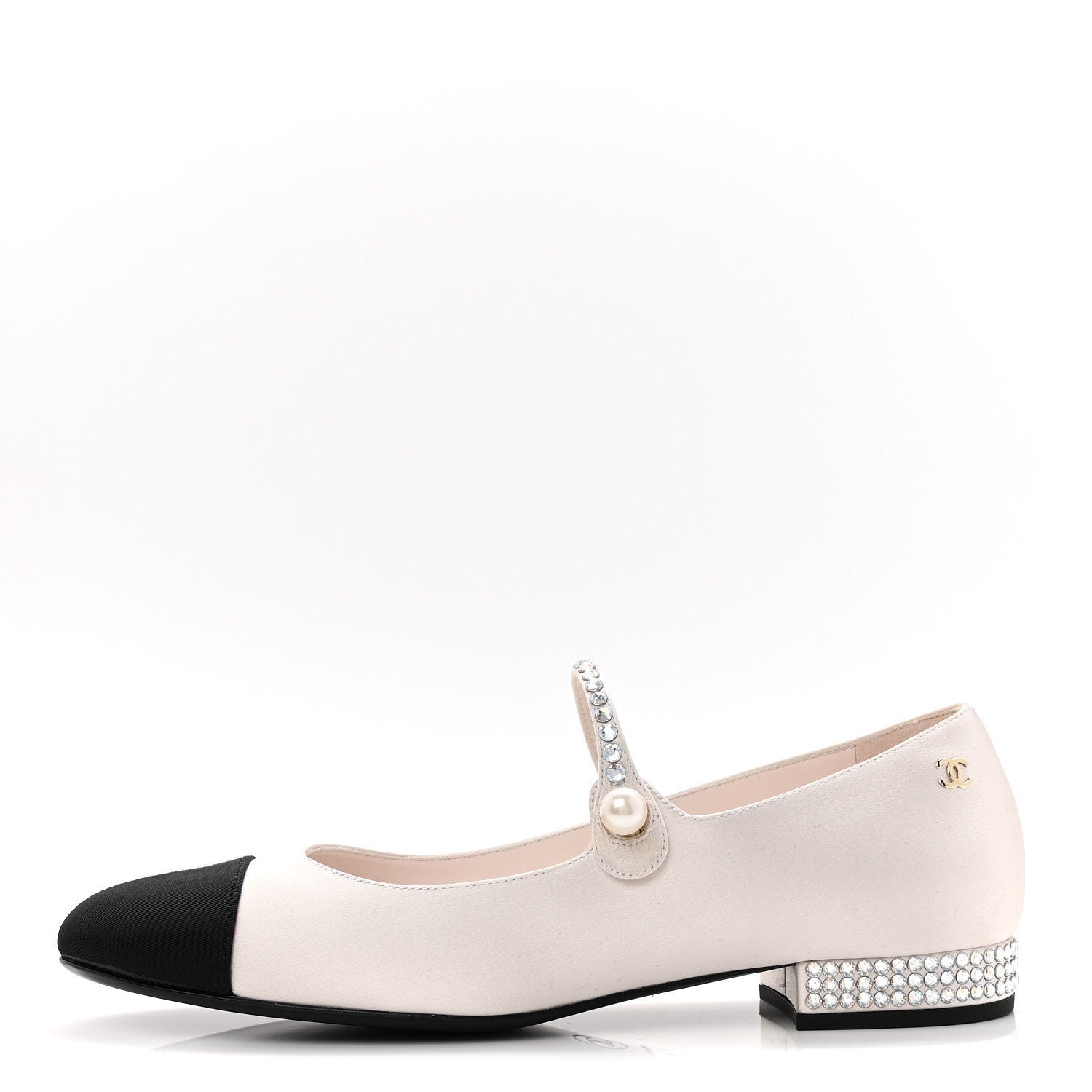 STRASS SATIN GROSGRAIN MARY JANE FLATS IVORY BLACK
