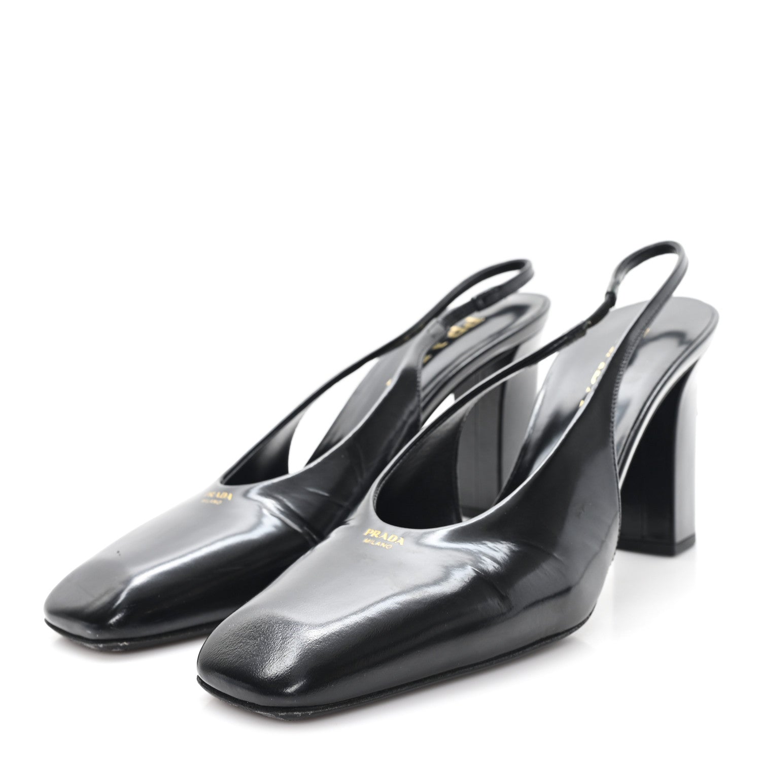 PATENT CALFSKIN SQUARE TOE 85MM SLINGBACK PUMPS BLACK