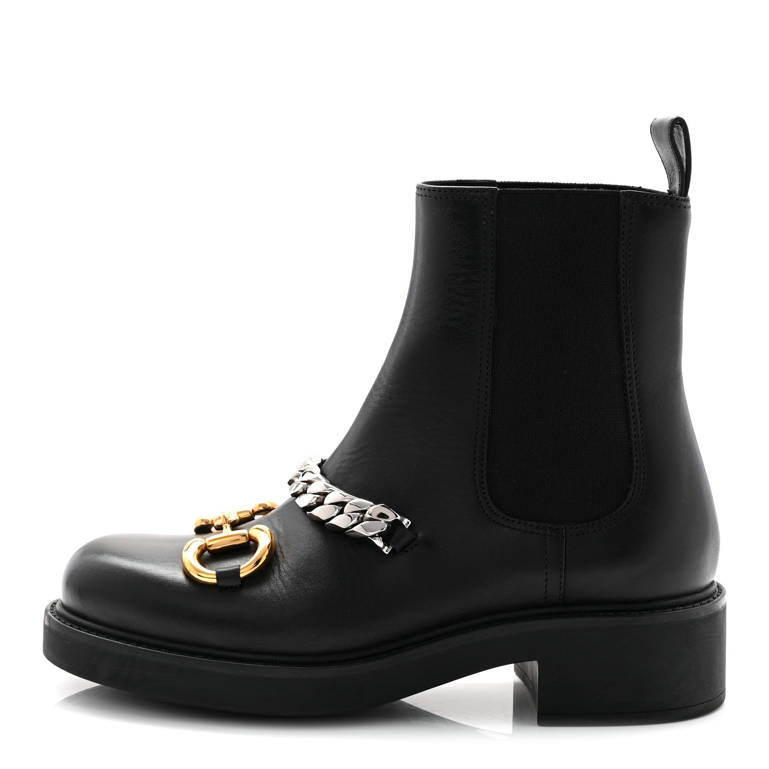 FLORES CALFSKIN HORSEBIT CHAIN ANKLE BOOTS BLACK