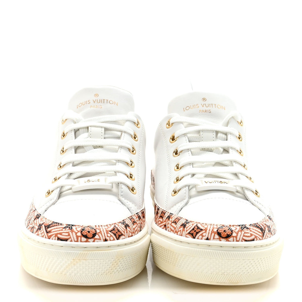 LOUIS VUITTON CALFSKIN MONOGRAM RUN AWAY SNEAKER WHITE WHITE & GOLD