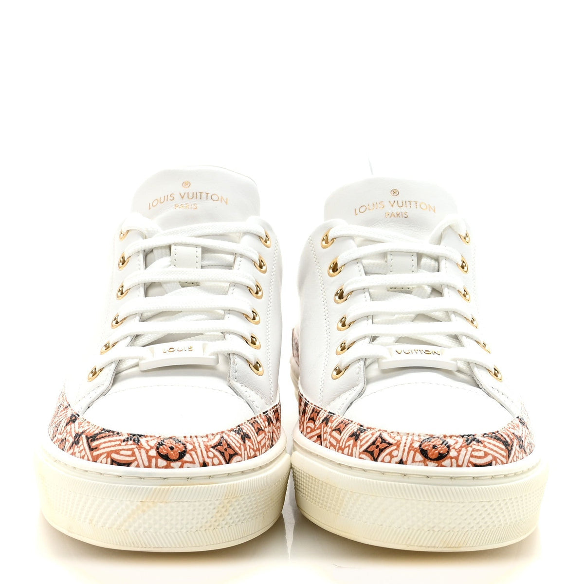 LOUIS VUITTON CALFSKIN MONOGRAM RUN AWAY SNEAKER WHITE WHITE & GOLD
