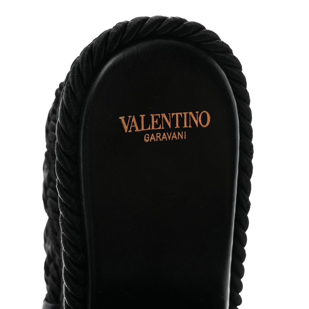 CALFSKIN SILK TORCHON VLOGO PLATFORM ESPADRILLE 100 WEDGE SANDALS BLACK
