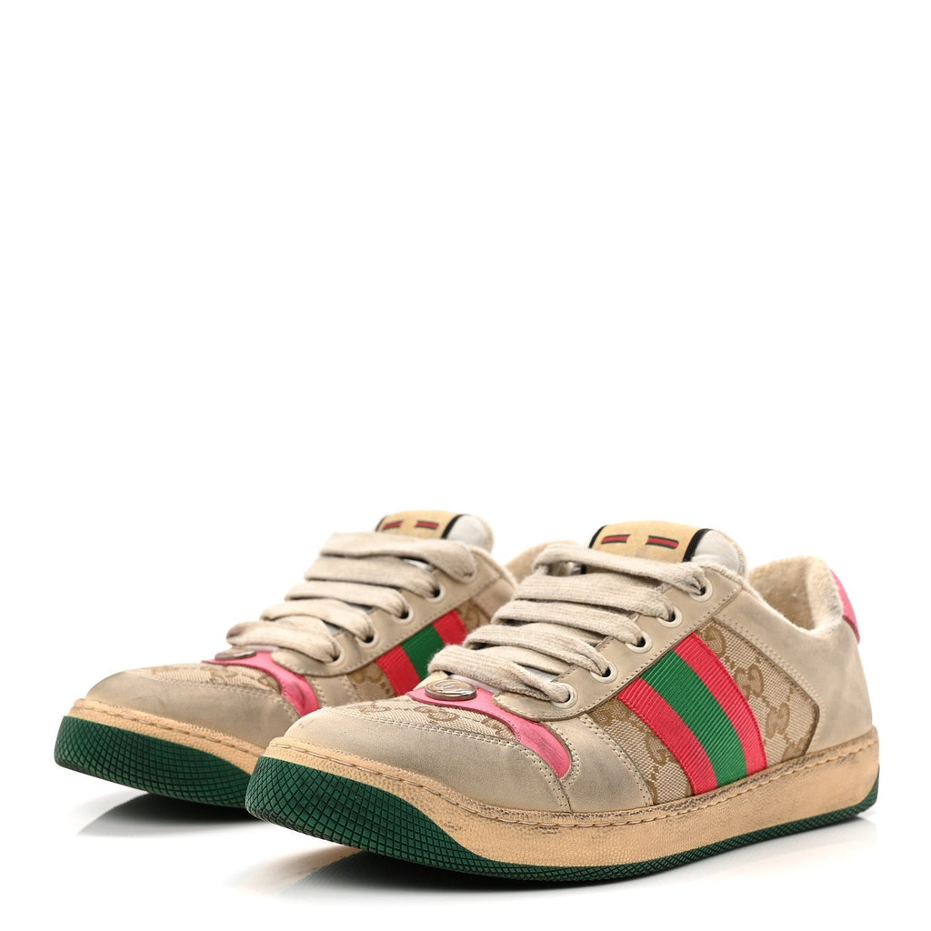 GG MONOGRAM NUBUCK WEB WOMENS SCREENER SNEAKERS NEW SAND DUSTY MILK PINK