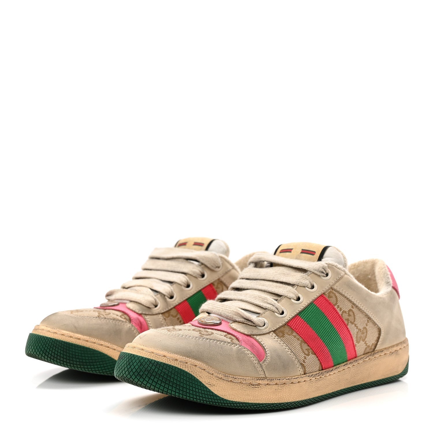 GG MONOGRAM NUBUCK WEB WOMENS SCREENER SNEAKERS NEW SAND DUSTY MILK PINK