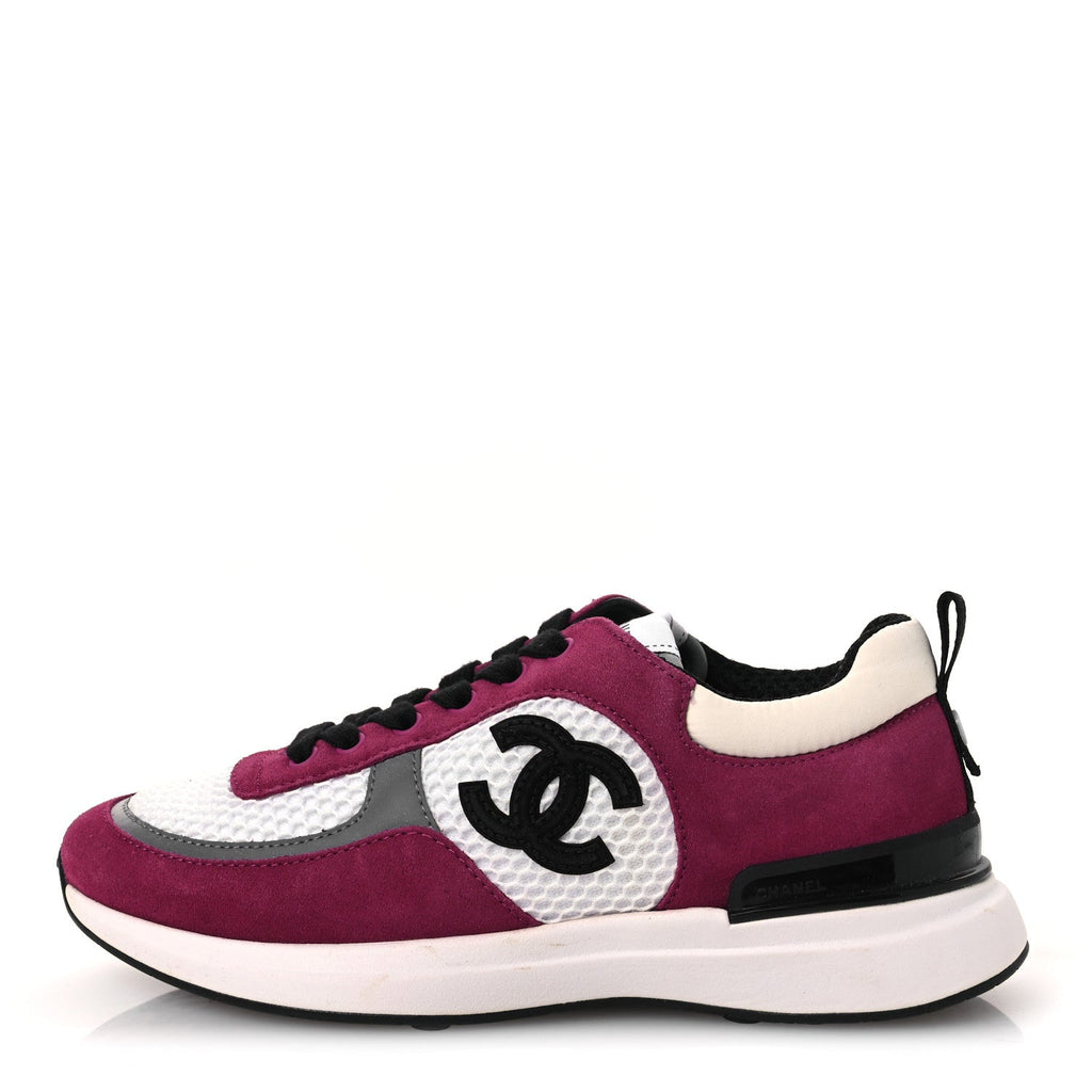 MESH SUEDE CALFSKIN WOMENS CC SNEAKERS WHITE DARK PINK GREY