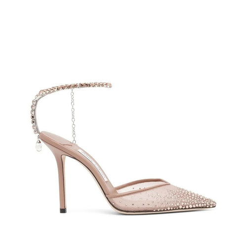 Jimmy Choo Saeda 100 Pink Glitter Pumps - Nude/Beige