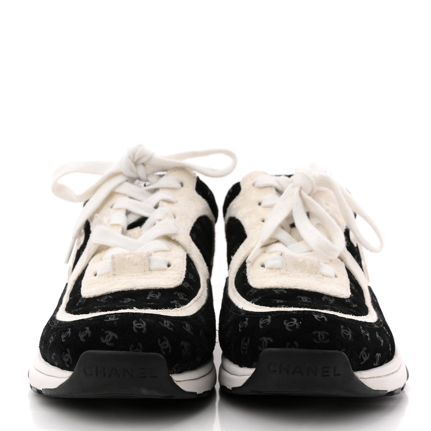 NYLON SUEDE CALFSKIN PRINTED CC SNEAKERS WHITE BLACK