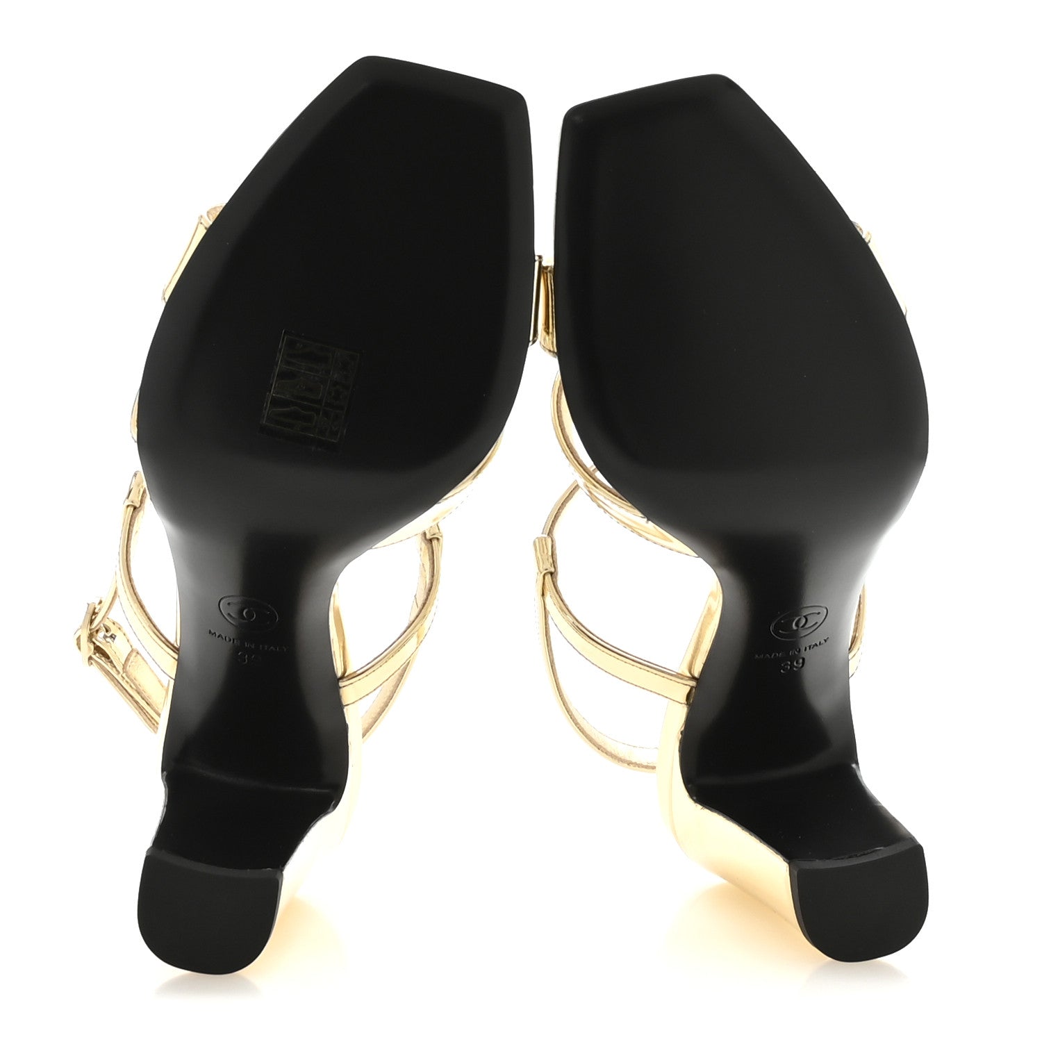LAMINATED CALFSKIN BLOCK HEEL SANDALS GOLD