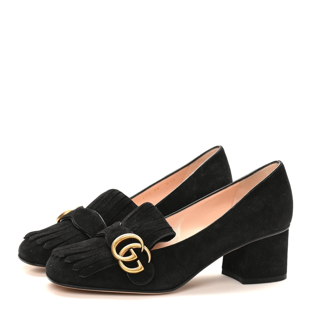 KID SCAMOSCIATO GG MARMONT FRINGE 50MM LOAFER PUMPS BLACK