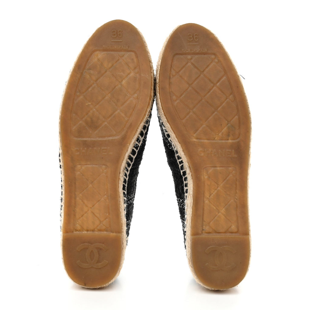 METALLIC TWEED LAMBSKIN CC ESPADRILLES BLACK SILVER