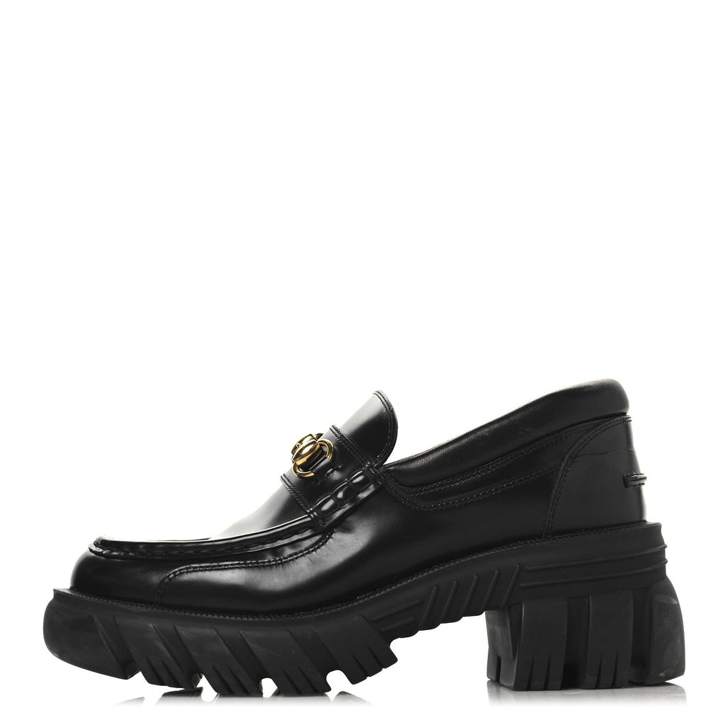 MAGNUM CALFSKIN NAPPA SAMOA WOMENS HORSEBIT PLATFORM CHUNKY LUG SOLE 40MM LOAFERS BLACK