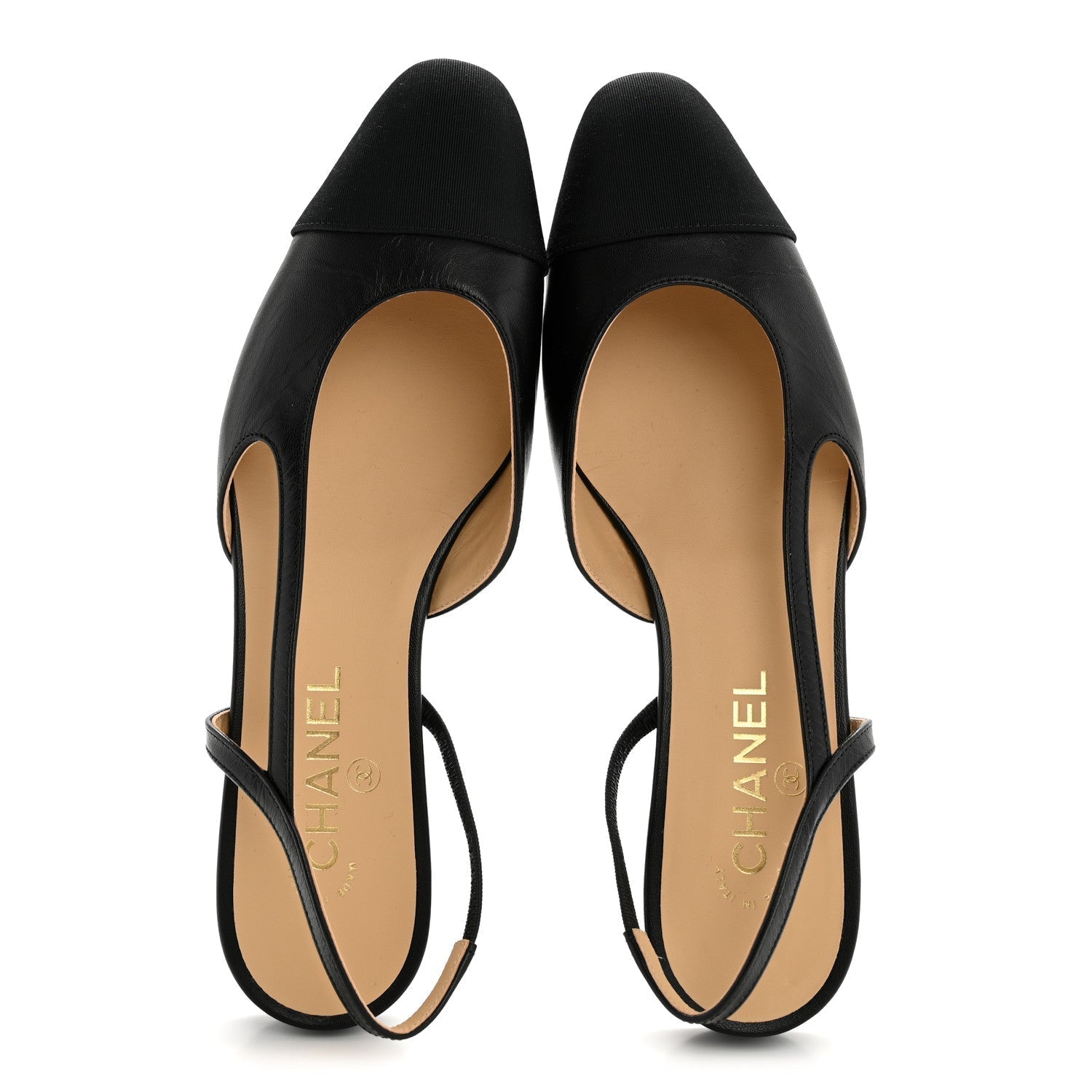 GOATSKIN GROSGRAIN CAP TOE CC SLINGBACK SANDALS BLACK