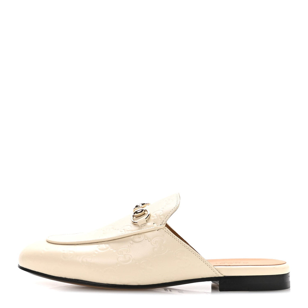 GLAMOUR CALFSKIN GUCCISSIMA WOMENS PRINCETOWN SLIPPERS MYSTIC WHITE