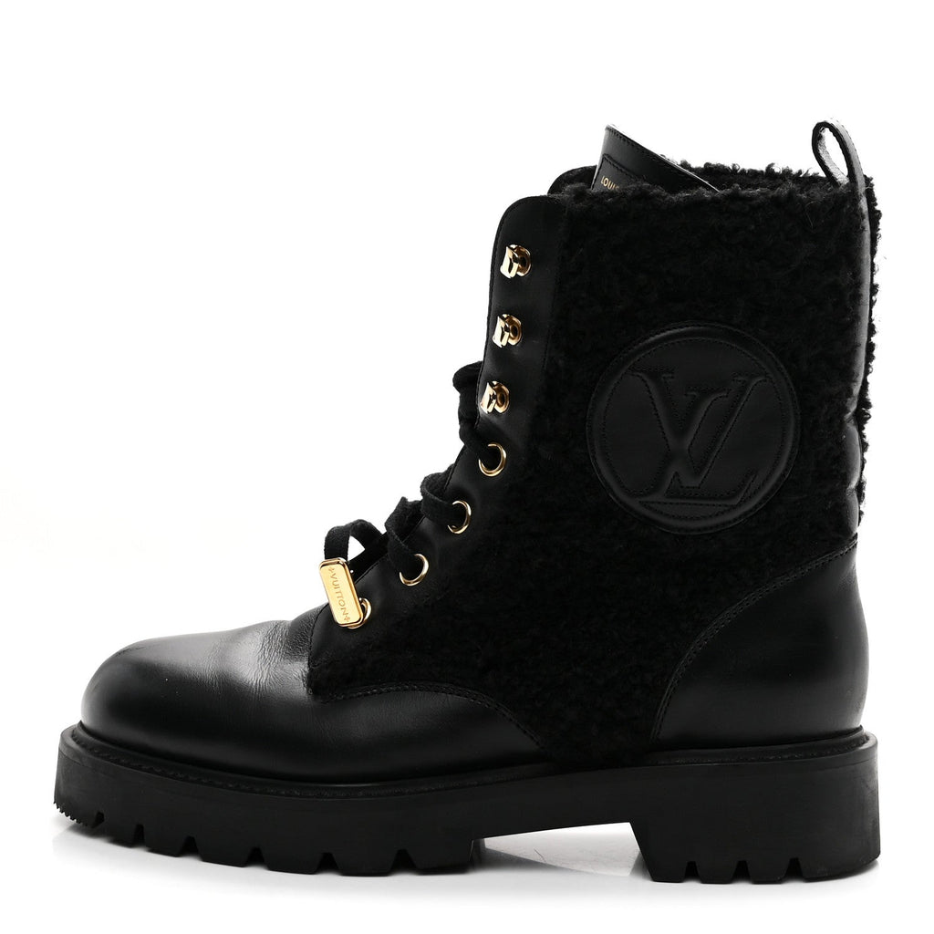 SHEARLING CALFSKIN TERRITORY RANGER COMBAT BOOTS BLACK
