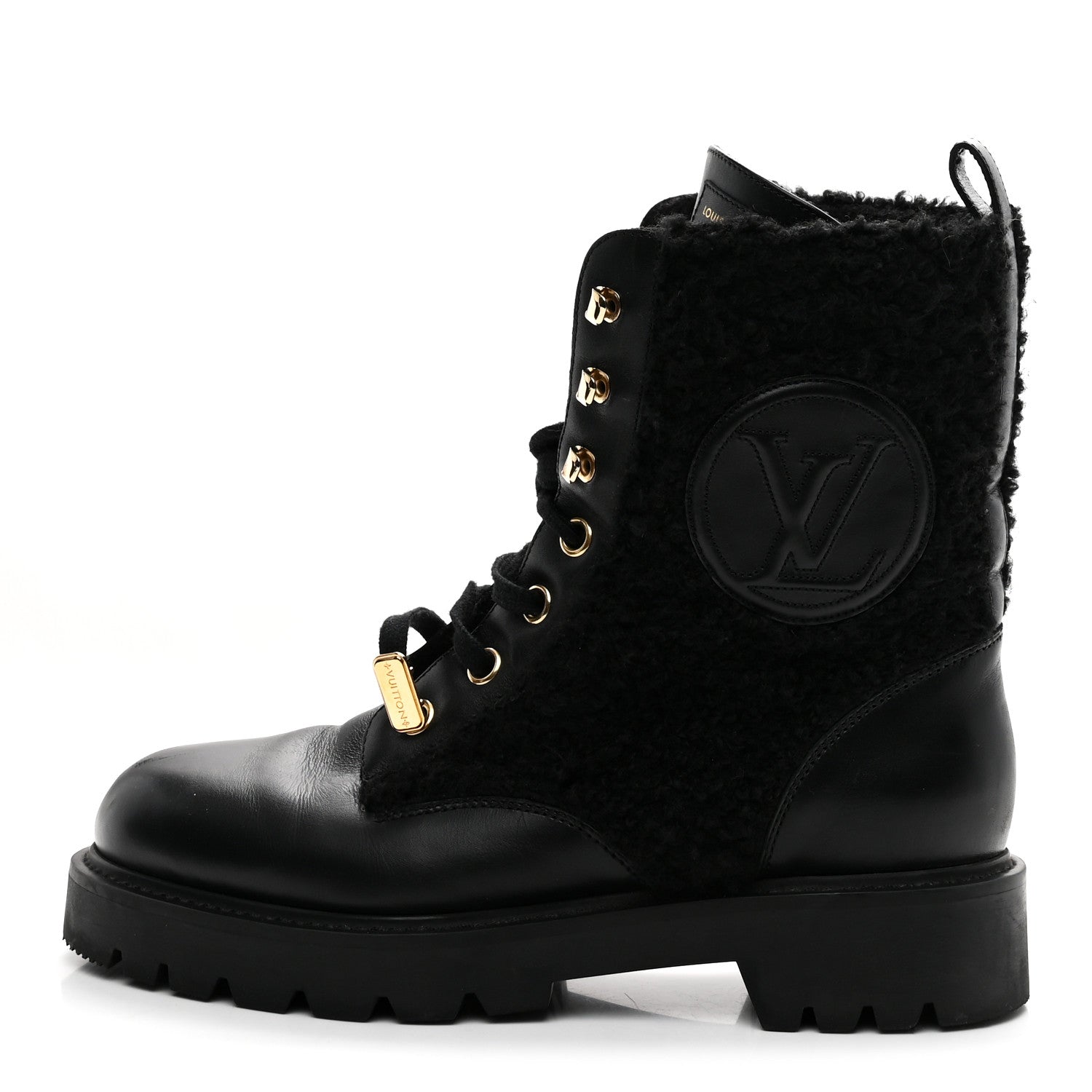 SHEARLING CALFSKIN TERRITORY RANGER COMBAT BOOTS BLACK