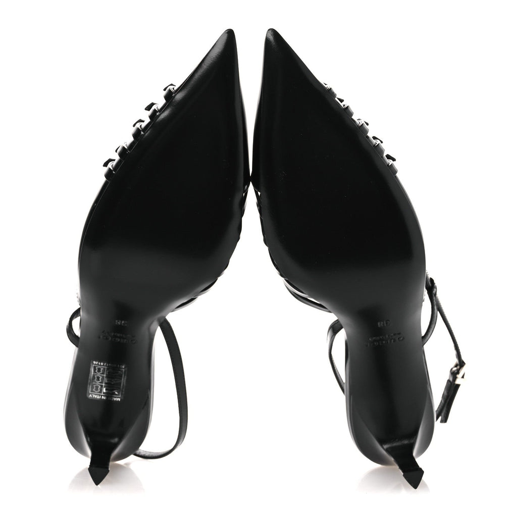 PATENT REGENT CALFSKIN WALMA 65 BUCKLE SLINGBACK PUMPS BLACK