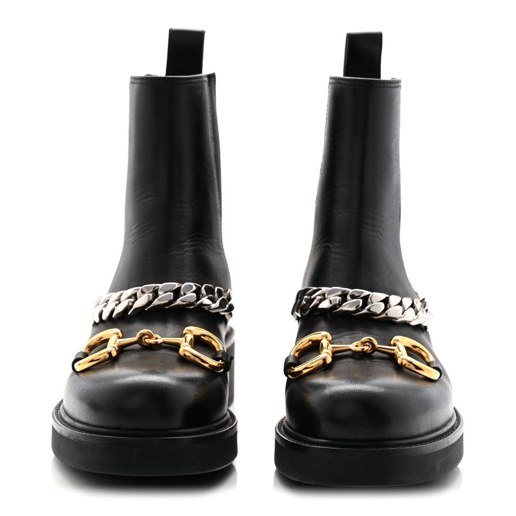 FLORES CALFSKIN HORSEBIT CHAIN ANKLE BOOTS BLACK