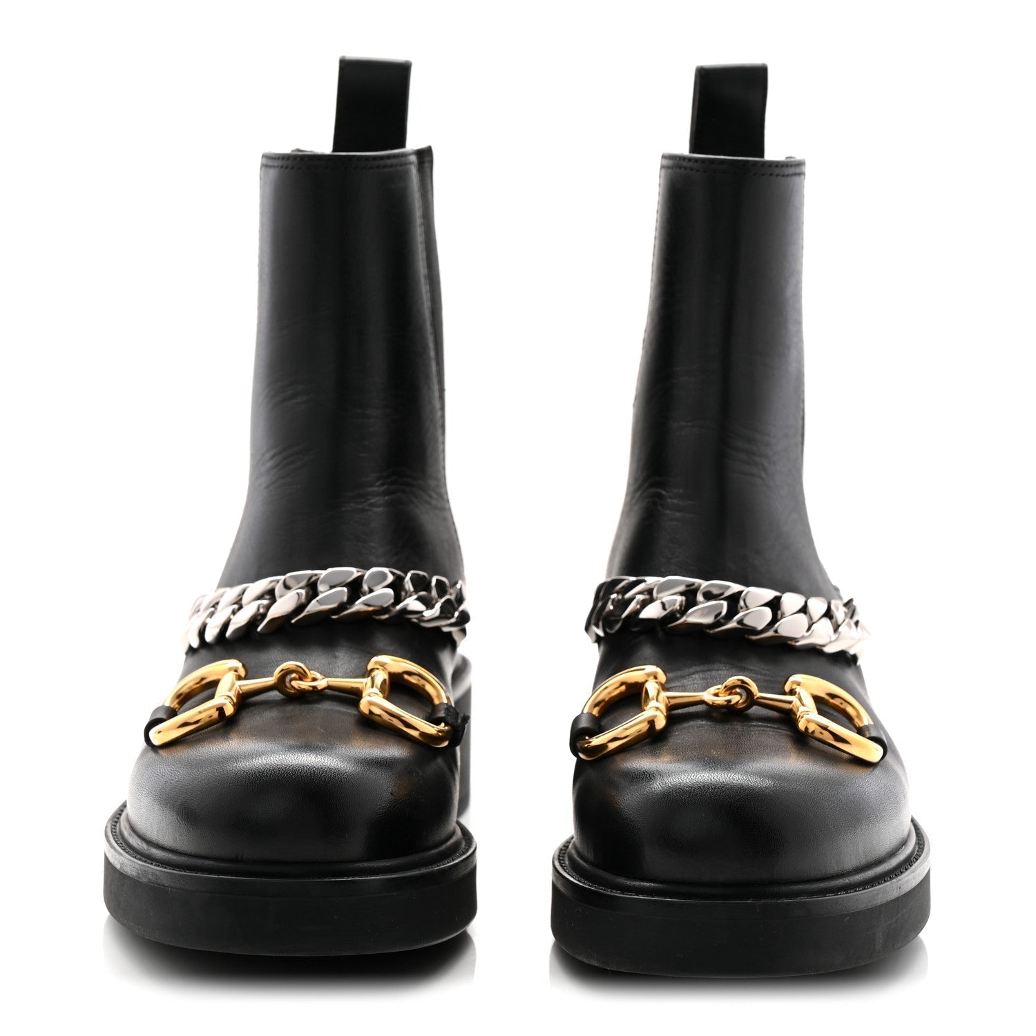 FLORES CALFSKIN HORSEBIT CHAIN ANKLE BOOTS BLACK