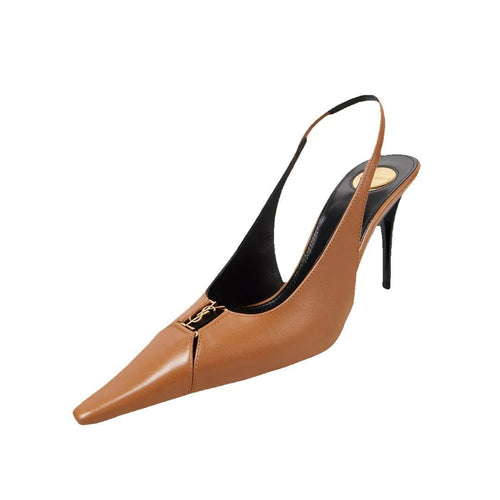 Saint Laurent Babylone Breteuil Slingback Pumps - Tan/Brown