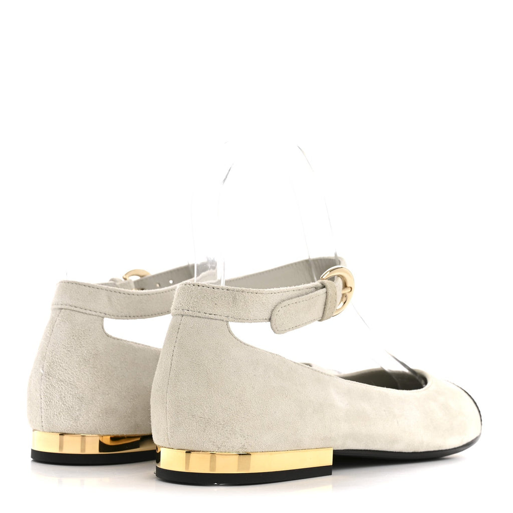 SUEDE CALFSKIN PATENT CALFSKIN CAP TOE CC MARY JANE FLATS LIGHT GRAY BLACK