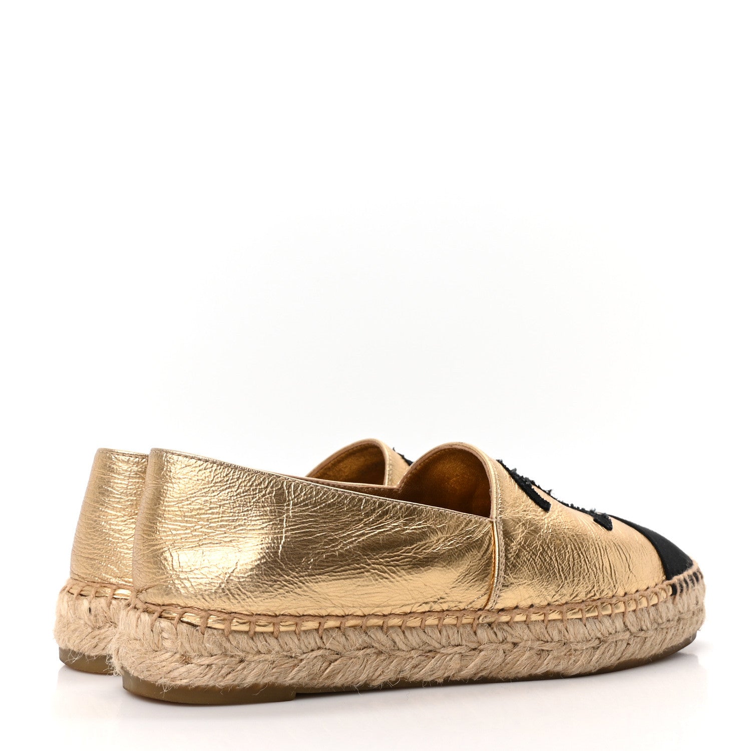 LAMINATED LAMBSKIN GROSGRAIN CC ESPADRILLES GOLD BLACK