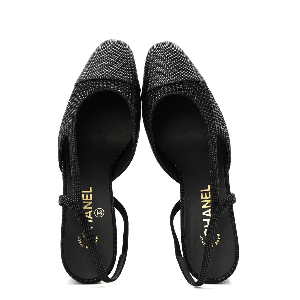 SUEDE KIDSKIN CAP TOE CC SLINGBACK PUMPS BLACK
